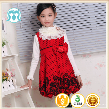 Queda crianças flor vestido de lã para o bebê menina vestido de lã crianças polka dot vestido de festa